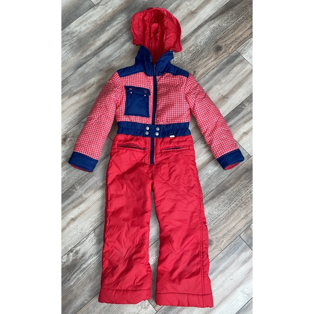 Hot Gear Kid's Vintage Red Plaid One-Piece Snowsuit Size 6